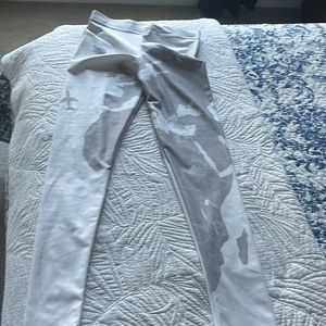 88% ecopoly 12% spandex leggings white and grey map design